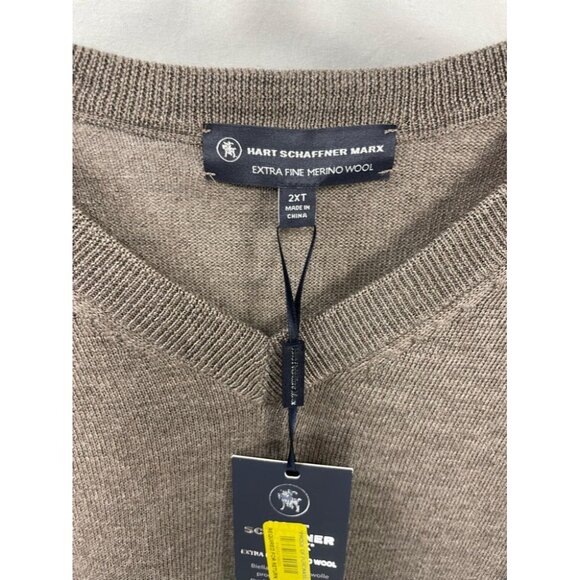 Hart Schaffner Marx 2XT Extra Fine Merino Wool Pullover V-Neck Sweater Beige - Picture 5 of 7